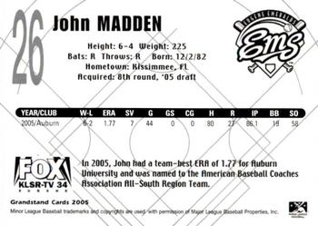 2005 Grandstand Eugene Emeralds #NNO John Madden Back