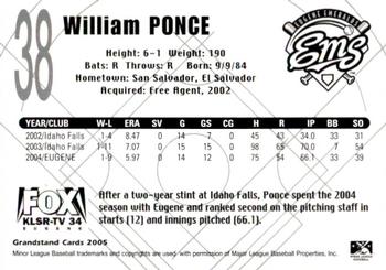 2005 Grandstand Eugene Emeralds #NNO William Ponce Back