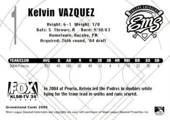 2005 Grandstand Eugene Emeralds #NNO Kelvin Vazquez Back