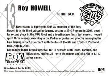 2005 Grandstand Eugene Emeralds #NNO Roy Howell Back