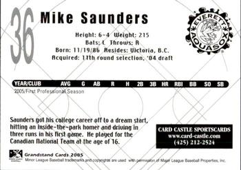 2005 Grandstand Everett AquaSox #18 Mike Saunders Back