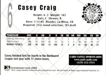 2005 Grandstand Everett AquaSox #24 Casey Craig Back