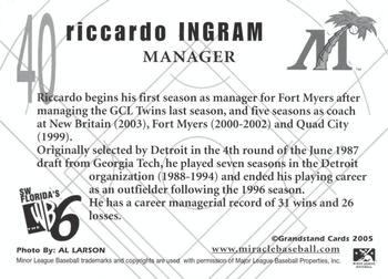 2005 Grandstand Fort Myers Miracle #5 Riccardo Ingram Back