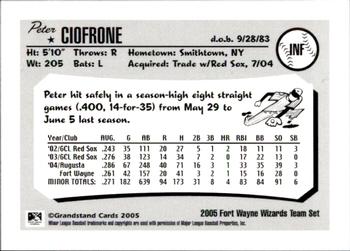 2005 Grandstand Fort Wayne Wizards #2 Peter Ciofrone Back