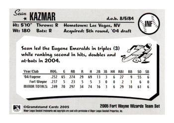 2005 Grandstand Fort Wayne Wizards #12 Sean Kazmar Back