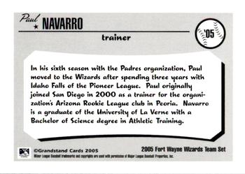 2005 Grandstand Fort Wayne Wizards #29 Paul Navarro Back