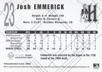 2005 Grandstand Harrisburg Senators #NNO Josh Emmerick Back
