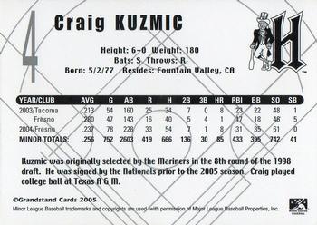 2005 Grandstand Harrisburg Senators #NNO Craig Kuzmic Back