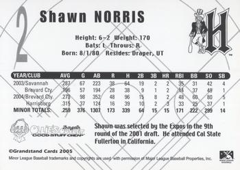 2005 Grandstand Harrisburg Senators #NNO Shawn Norris Back