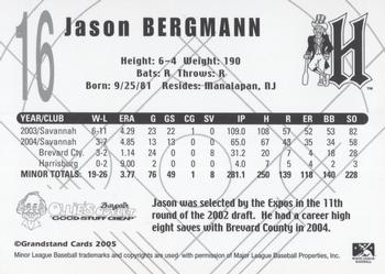2005 Grandstand Harrisburg Senators #NNO Jason Bergmann Back