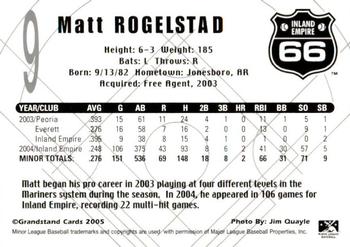 2005 Grandstand Inland Empire 66ers #NNO Matt Rogelstad Back