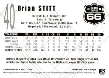 2005 Grandstand Inland Empire 66ers #NNO Brian Stitt Back