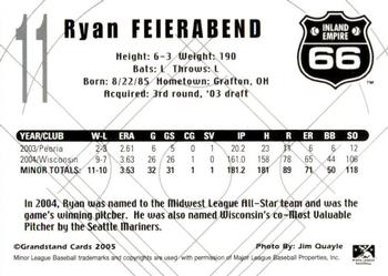 2005 Grandstand Inland Empire 66ers #NNO Ryan Feierabend Back