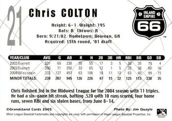 2005 Grandstand Inland Empire 66ers #NNO Chris Colton Back