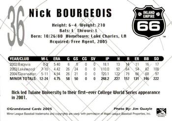 2005 Grandstand Inland Empire 66ers #NNO Nick Bourgeois Back
