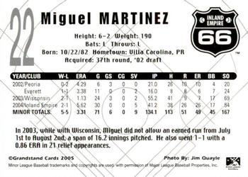 2005 Grandstand Inland Empire 66ers #NNO Miguel Martinez Back