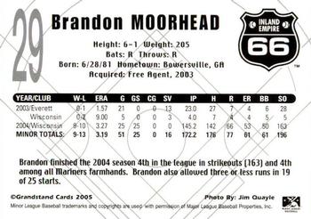 2005 Grandstand Inland Empire 66ers #NNO Brandon Moorhead Back