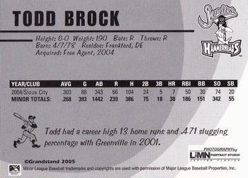 2005 Grandstand Jupiter Hammerheads #30 Todd Brock Back