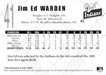 2005 Grandstand Kinston Indians #NNO Jim Ed Warden Back
