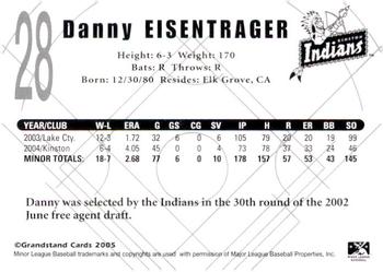 2005 Grandstand Kinston Indians #NNO Danny Eisentrager Back