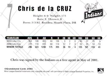 2005 Grandstand Kinston Indians #NNO Chris de la Cruz Back