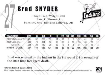 2005 Grandstand Kinston Indians #NNO Brad Snyder Back