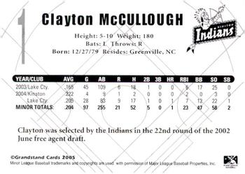 2005 Grandstand Kinston Indians #NNO Clayton McCullough Back