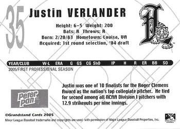 2005 Grandstand Lakeland Tigers #1 Justin Verlander Back