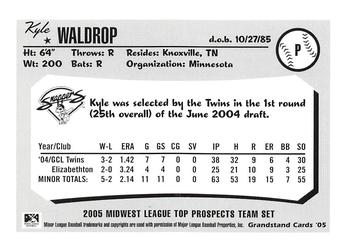 2005 Grandstand Midwest League Top Prospects #NNO Kyle Waldrop Back