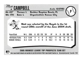 2005 Grandstand Midwest League Top Prospects #NNO Matt Campbell Back