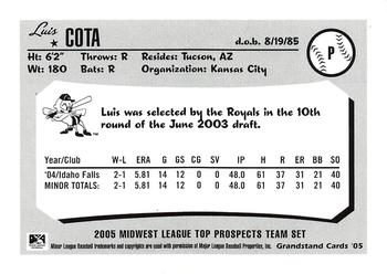 2005 Grandstand Midwest League Top Prospects #NNO Luis Cota Back