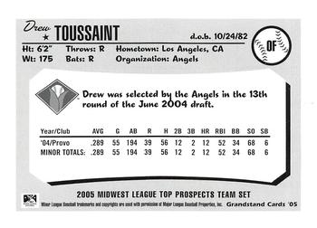 2005 Grandstand Midwest League Top Prospects #NNO Drew Toussaint Back