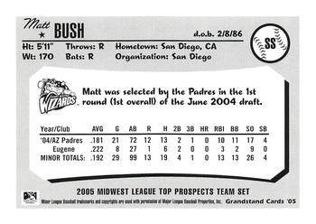 2005 Grandstand Midwest League Top Prospects #NNO Matt Bush Back