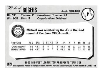 2005 Grandstand Midwest League Top Prospects #NNO Michael Rogers Back