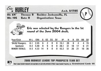 2005 Grandstand Midwest League Top Prospects #NNO Eric Hurley Back