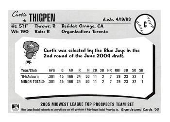 2005 Grandstand Midwest League Top Prospects #NNO Curtis Thigpen Back