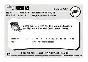 2005 Grandstand Midwest League Top Prospects #NNO Cesar Nicolas Back