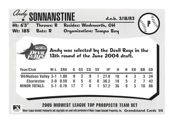 2005 Grandstand Midwest League Top Prospects #NNO Andy Sonnanstine Back