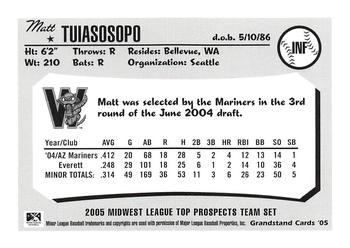 2005 Grandstand Midwest League Top Prospects #NNO Matt Tuiasosopo Back
