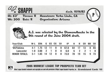 2005 Grandstand Midwest League Top Prospects #NNO A.J. Shappi Back