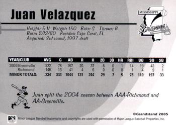 2005 Grandstand Mississippi Braves #NNO Juan Velazquez Back