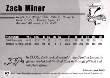 2005 Grandstand Mississippi Braves #NNO Zach Miner Back