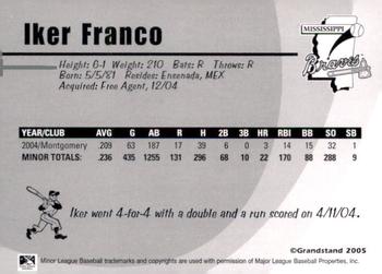 2005 Grandstand Mississippi Braves #NNO Iker Franco Back