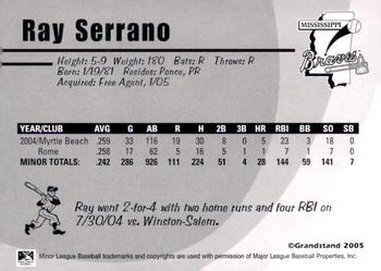 2005 Grandstand Mississippi Braves #NNO Ray Serrano Back