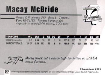 2005 Grandstand Mississippi Braves #NNO Macay McBride Back