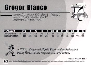 2005 Grandstand Mississippi Braves #NNO Gregor Blanco Back