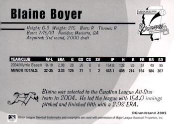 2005 Grandstand Mississippi Braves #NNO Blaine Boyer Back