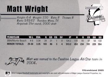 2005 Grandstand Mississippi Braves #NNO' Matt Wright Back