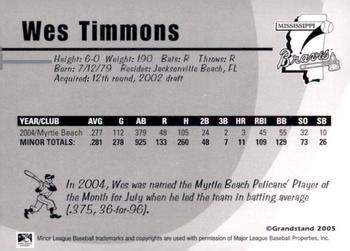 2005 Grandstand Mississippi Braves #NNO Wes Timmons Back