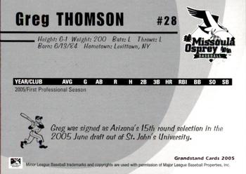 2005 Grandstand Missoula Osprey #5 Greg Thomson Back